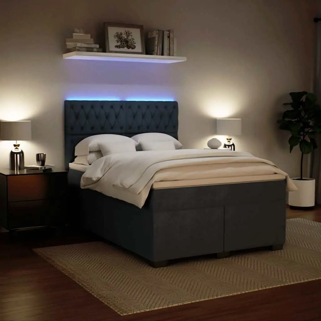 Queen Box Spring Bed with Adjustable Headboard & LED Lighting