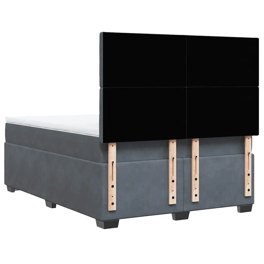 Queen Box Spring Bed Velvet Dark Grey Pocket Spring Mattress Adjustable LED Lights