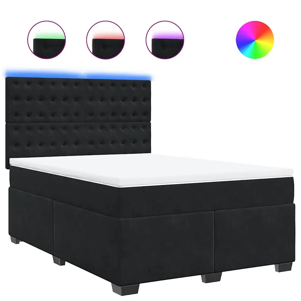 Queen Box Spring Bed with Adjustable Headboard and LED Lights