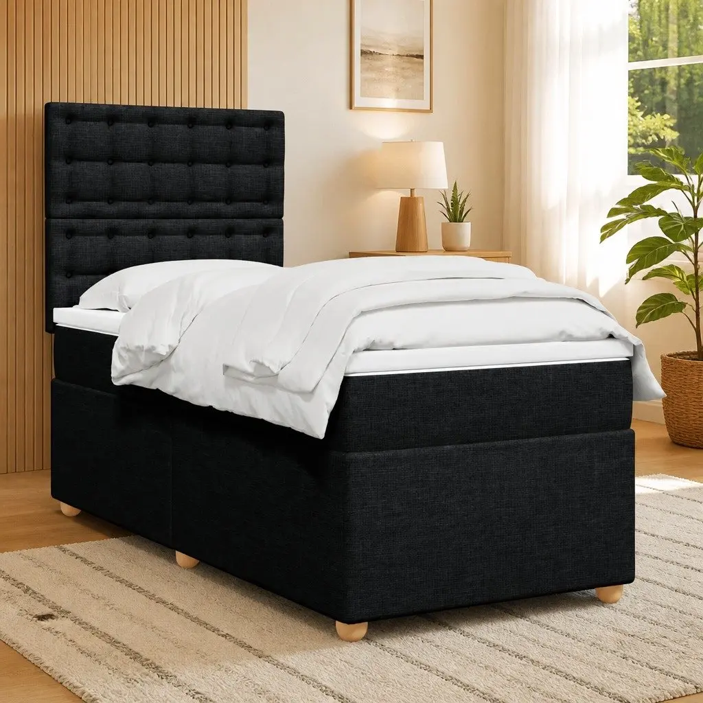 Pocket Spring Mattress Bed King Single Adjustable Headboard Black Fabric with LED Lights