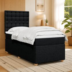 Box Spring Bed with Pocket Spring Mattress LED Lights King Single Black Fabric