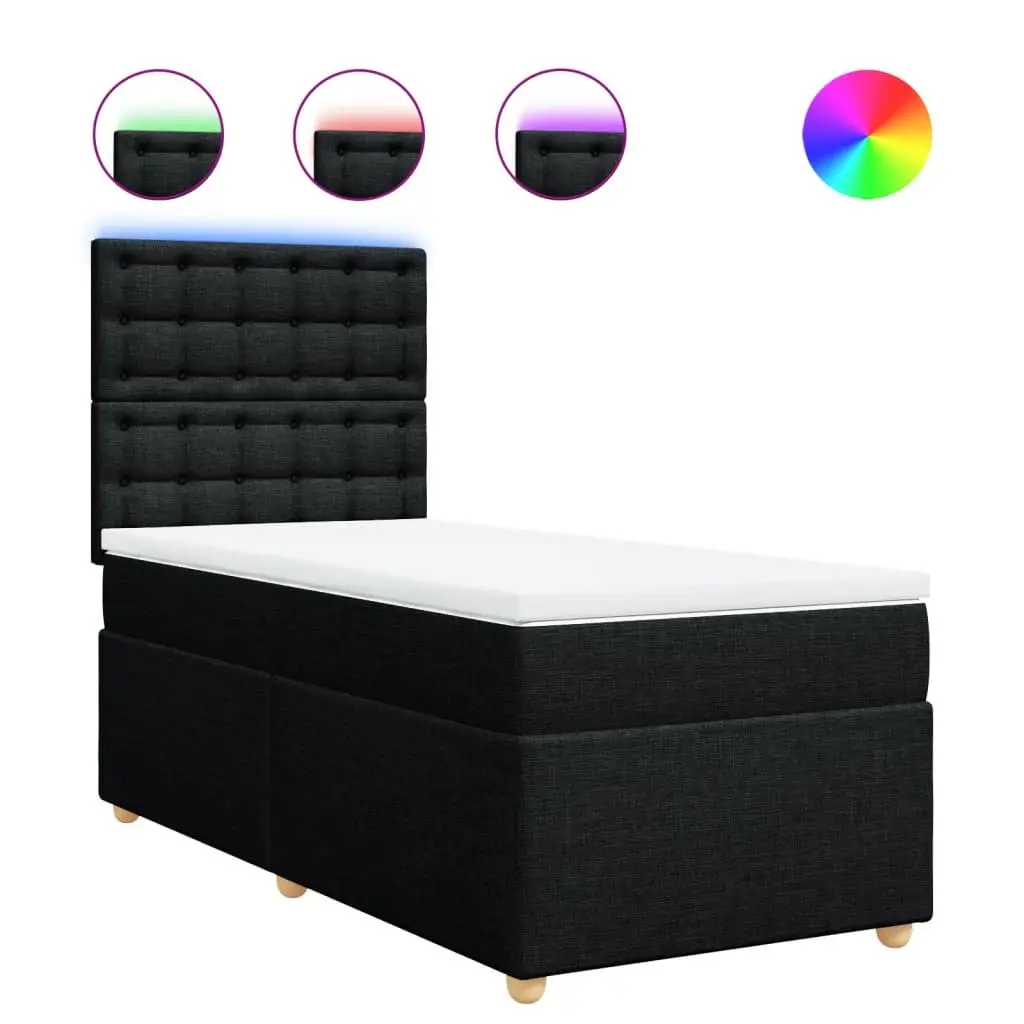 Pocket Spring Mattress Bed King Single Adjustable Headboard Black Fabric with LED Lights