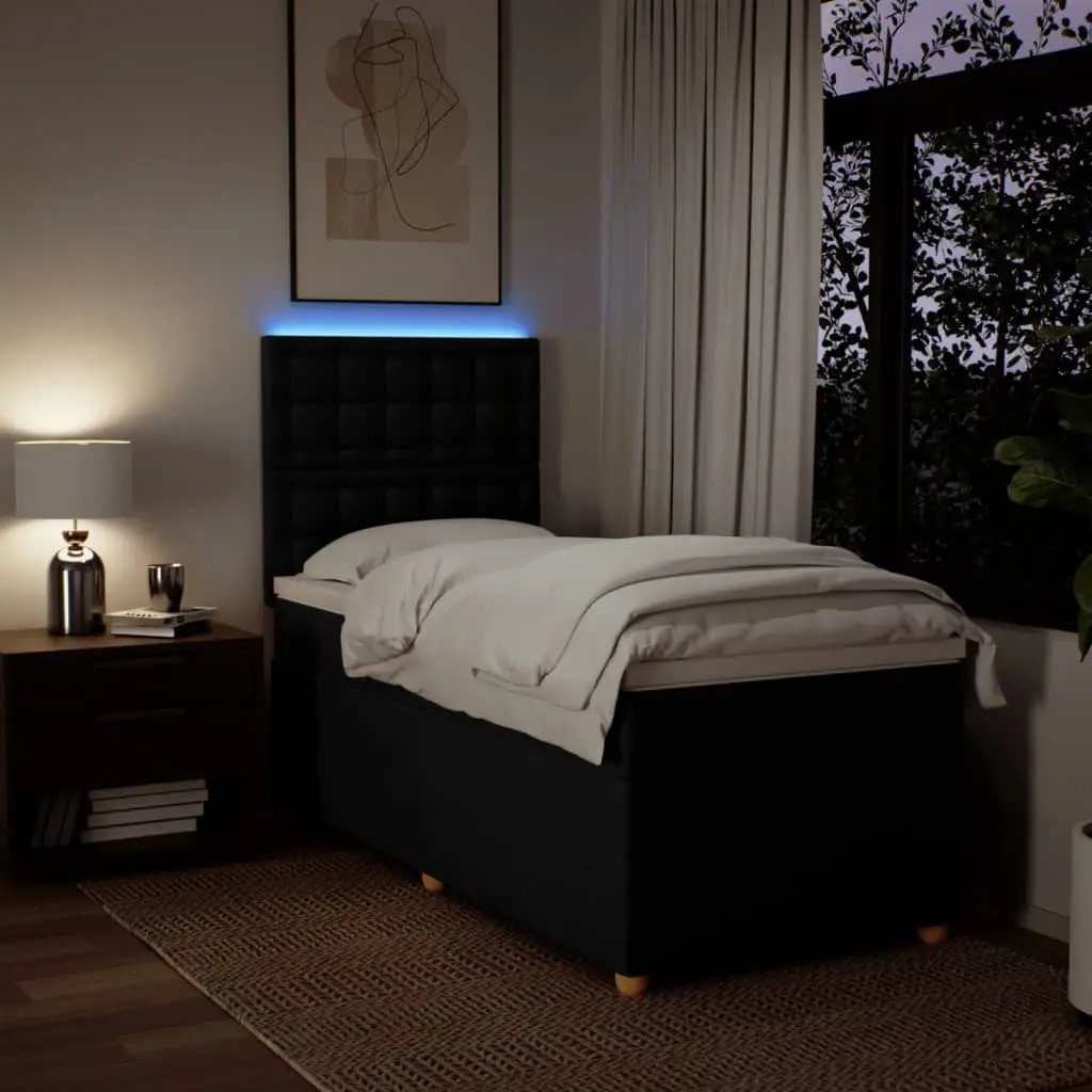 Pocket Spring Mattress Bed King Single Adjustable Headboard Black Fabric with LED Lights