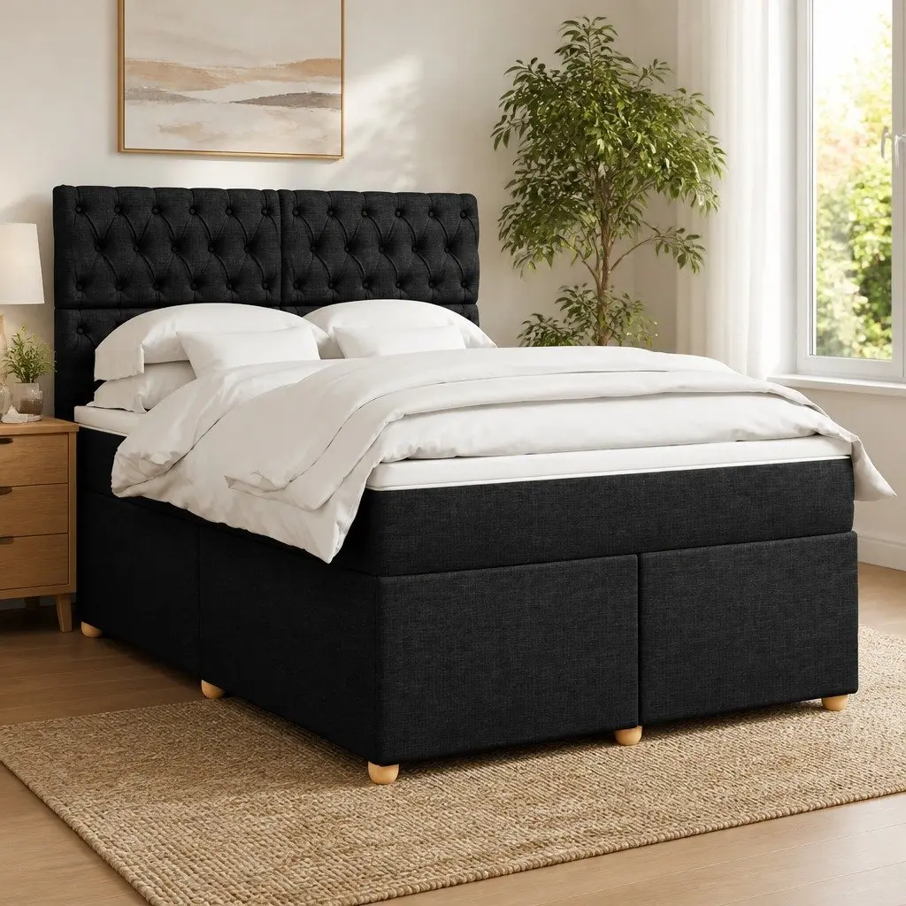 Double Box Spring Bed with Pocket Mattress and LED Headboard