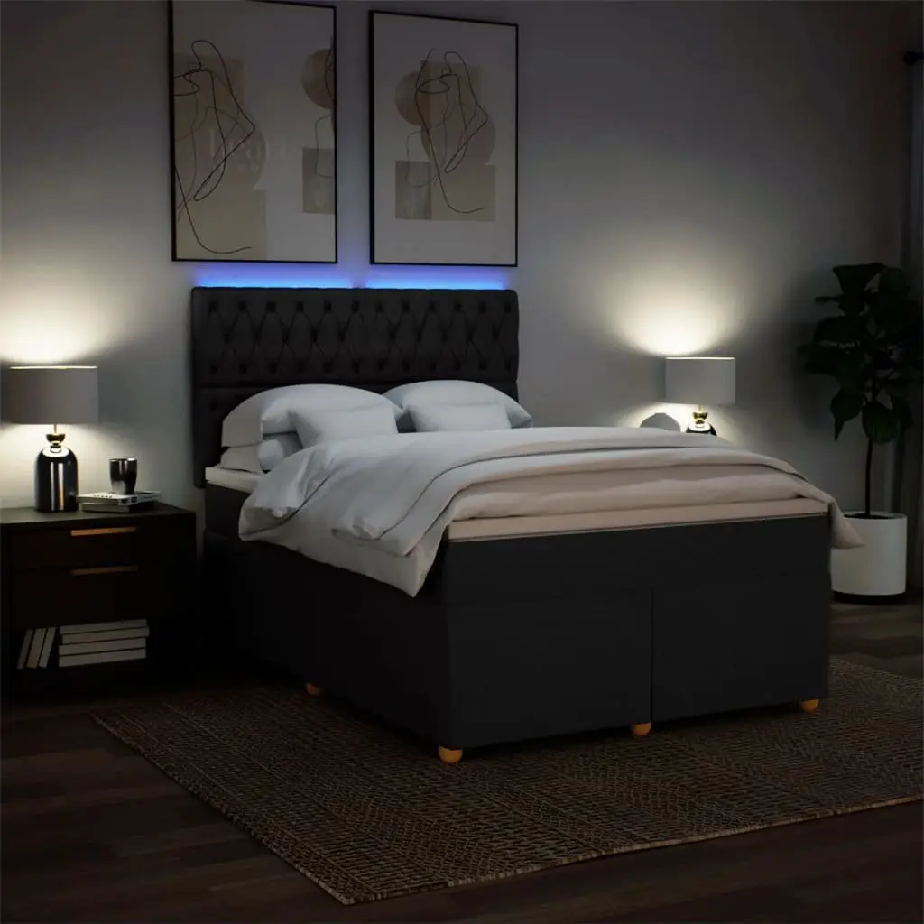 Double Box Spring Bed with Pocket Mattress and LED Headboard