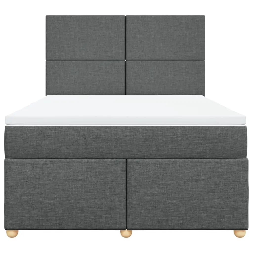 Queen Box Spring Bed Polyester Fabric Pocket Spring Mattress Height Adjustable Headboard Grey
