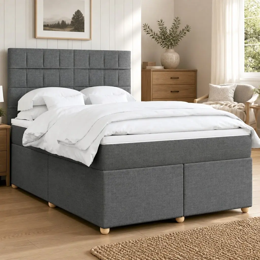 Queen Box Spring Bed with Pocket Spring Mattress & LED Lights