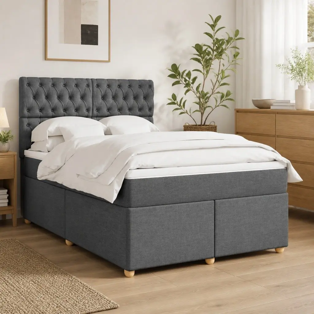 Queen Bed with Adjustable Headboard and Pocket Mattress