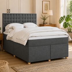 Queen Box Spring Bed with Pocket Mattress LED Lights Adjustable Headboard Grey