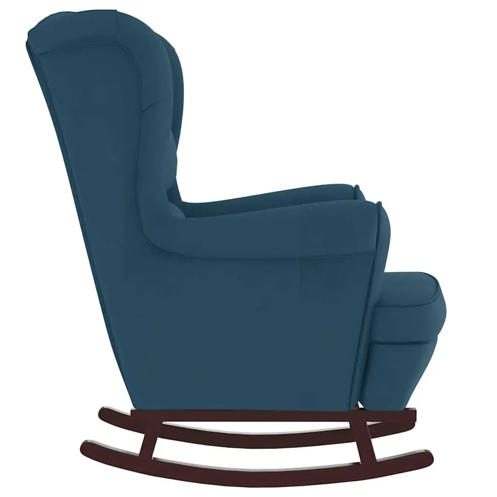 Blue Velvet Wingback Rocking Chair with Solid Wood Legs