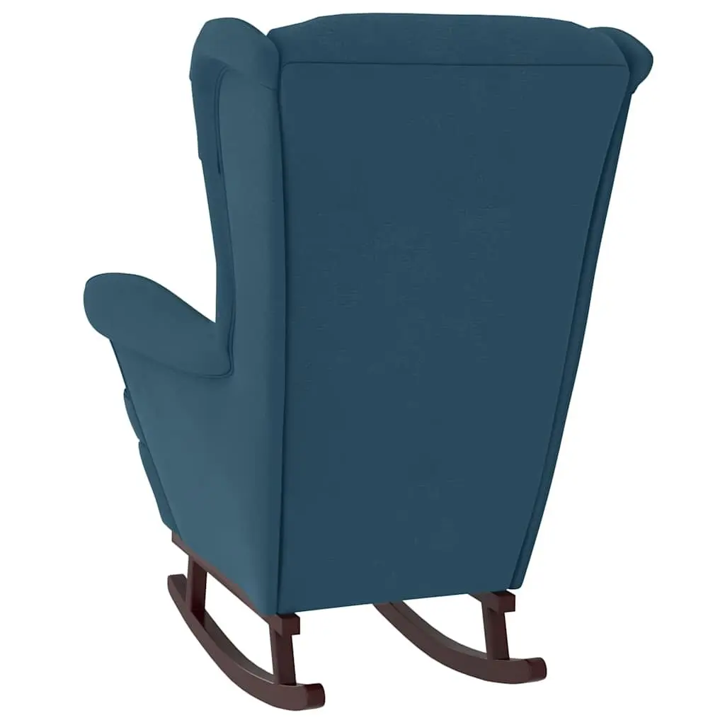 Blue Velvet Wingback Rocking Chair with Solid Wood Legs