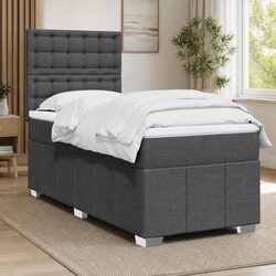 Durable Box Spring Bed with Pocket Spring Mattress in Grey