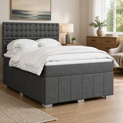 Box Spring Bed with Pocket Mattress and LED Lights
