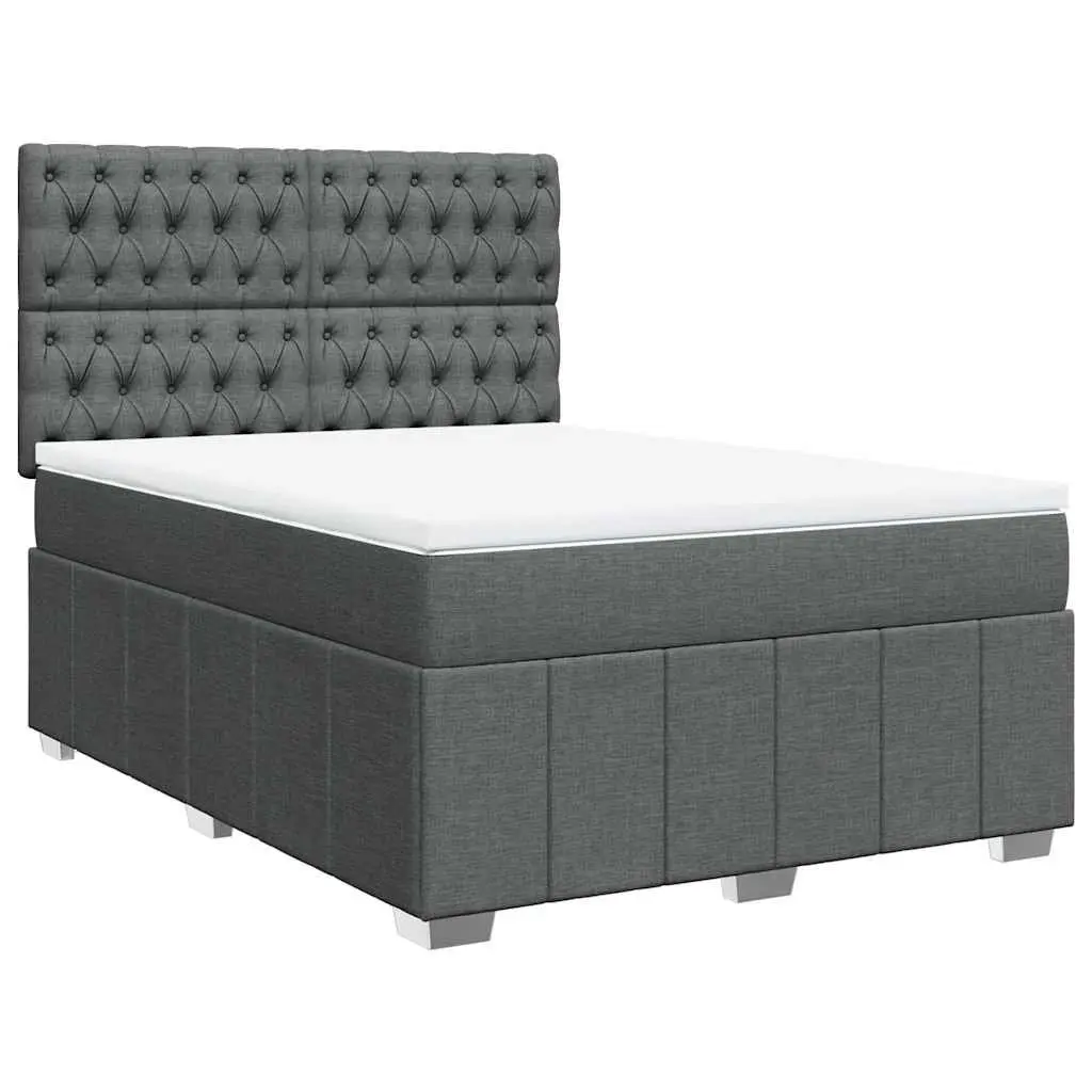 Grey Queen Box Spring Bed with Adjustable Headboard and LED Lights