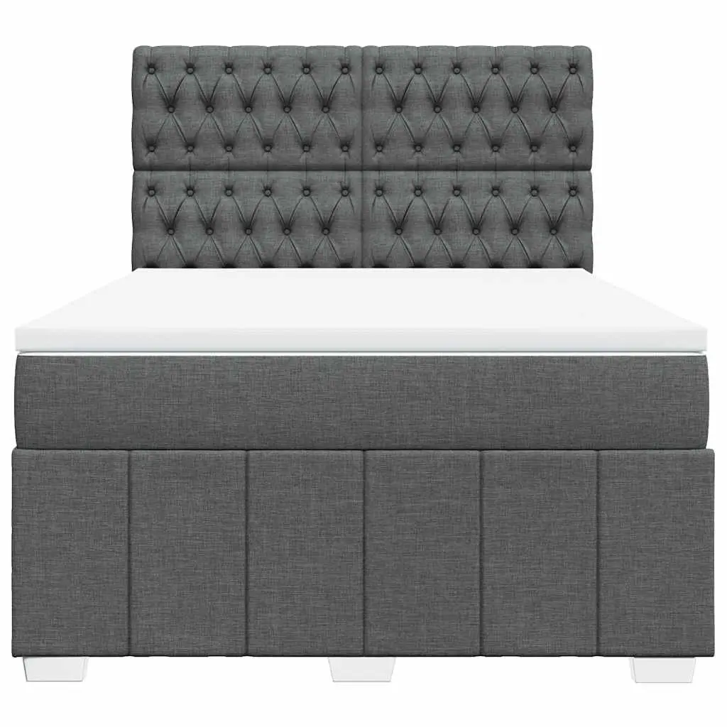 Grey Queen Box Spring Bed with Adjustable Headboard and LED Lights