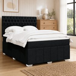 Box Spring Bed with Pocket Mattress LED Lights Queen Black Fabric Adjustable