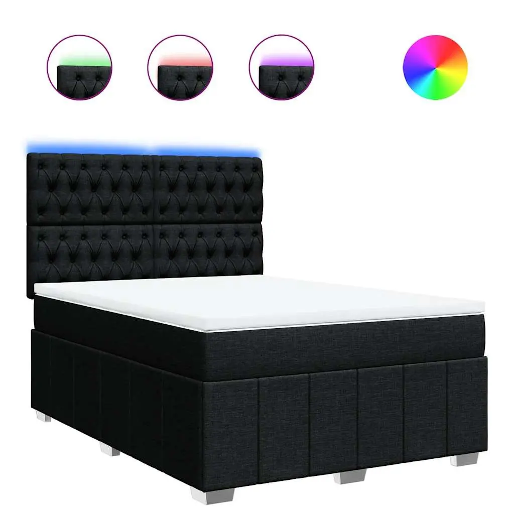 Queen Black Fabric Box Spring Bed with Adjustable Headboard
