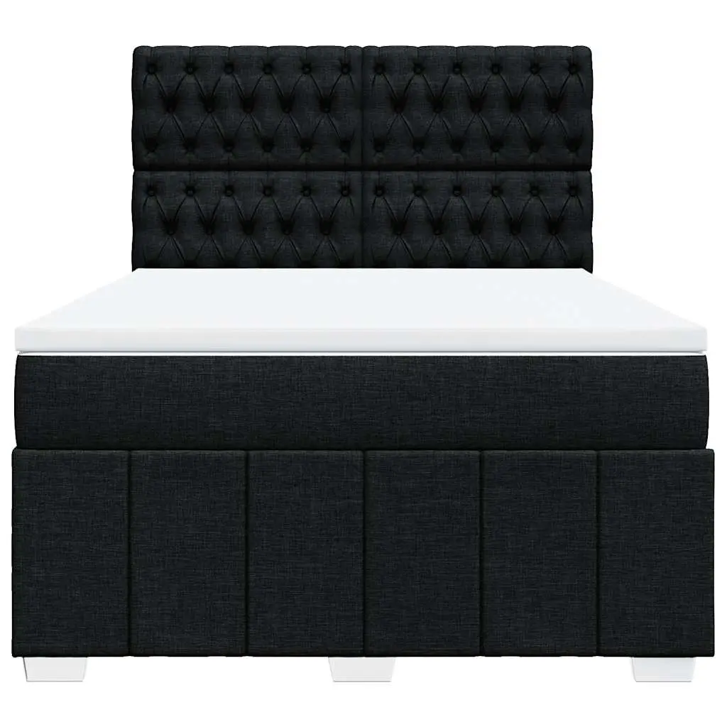 Queen Black Fabric Box Spring Bed with Adjustable Headboard