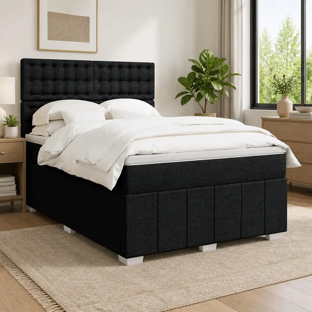 Queen Box Spring Bed with Adjustable Headboard and Pocket Spring Mattress