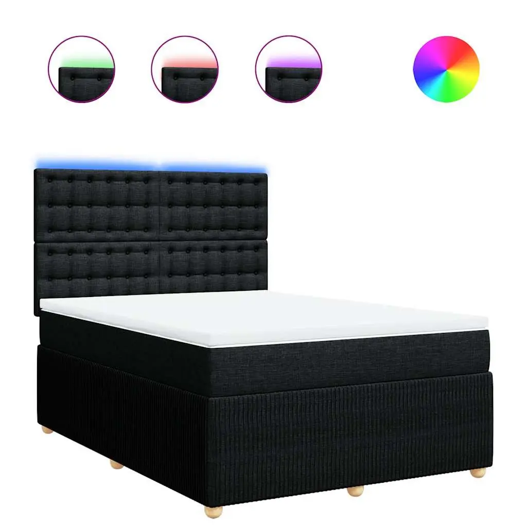 Double Box Spring Bed Pocket Sprung Mattress Black Fabric Double Size