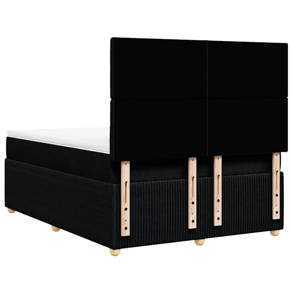Double Box Spring Bed Pocket Sprung Mattress Black Fabric Double Size