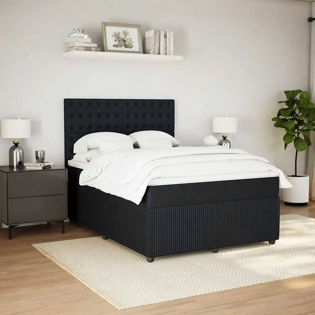 Double Box Spring Bed Pocket Sprung Mattress Black Fabric Double Size