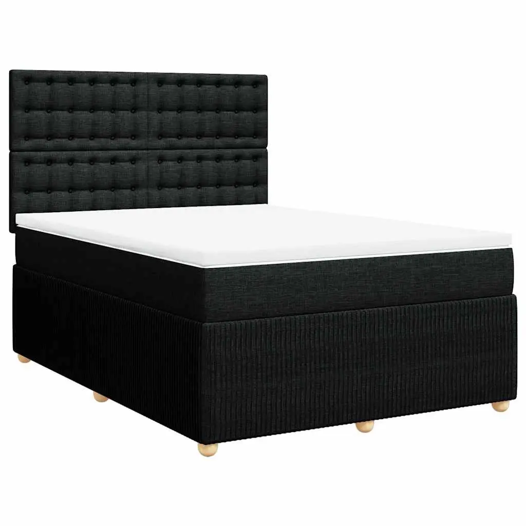 Double Box Spring Bed Pocket Sprung Mattress Black Fabric Double Size