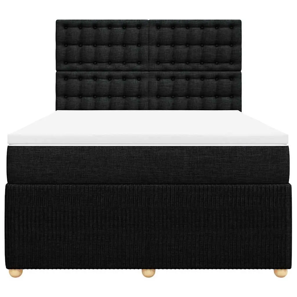 Double Box Spring Bed Pocket Sprung Mattress Black Fabric Double Size