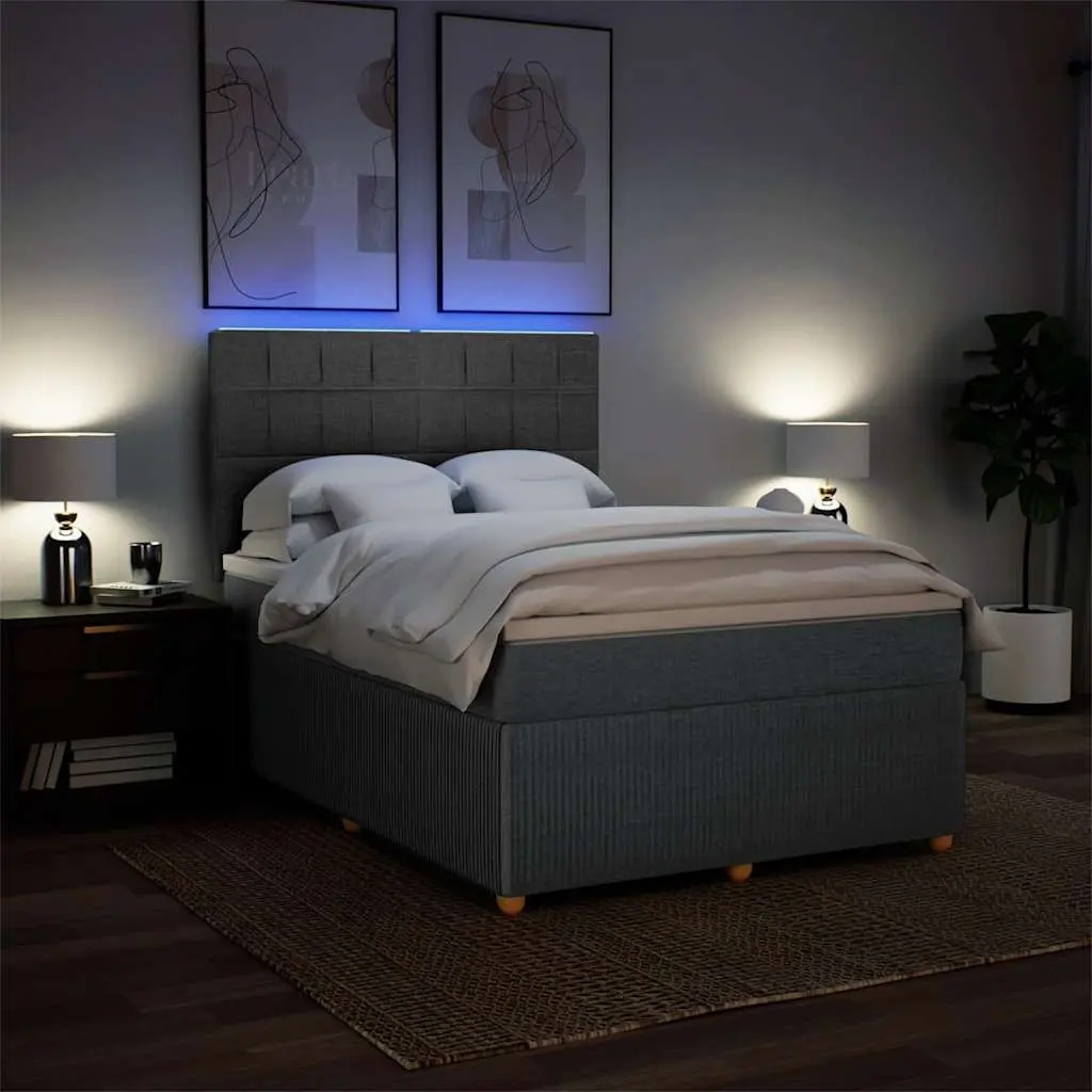 Queen Box Spring Bed with Adjustable Headboard