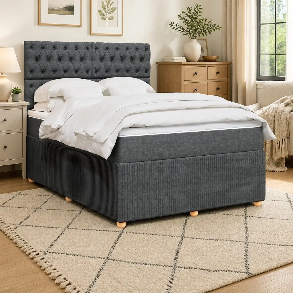 Queen Box Spring Bed with Adjustable Headboard