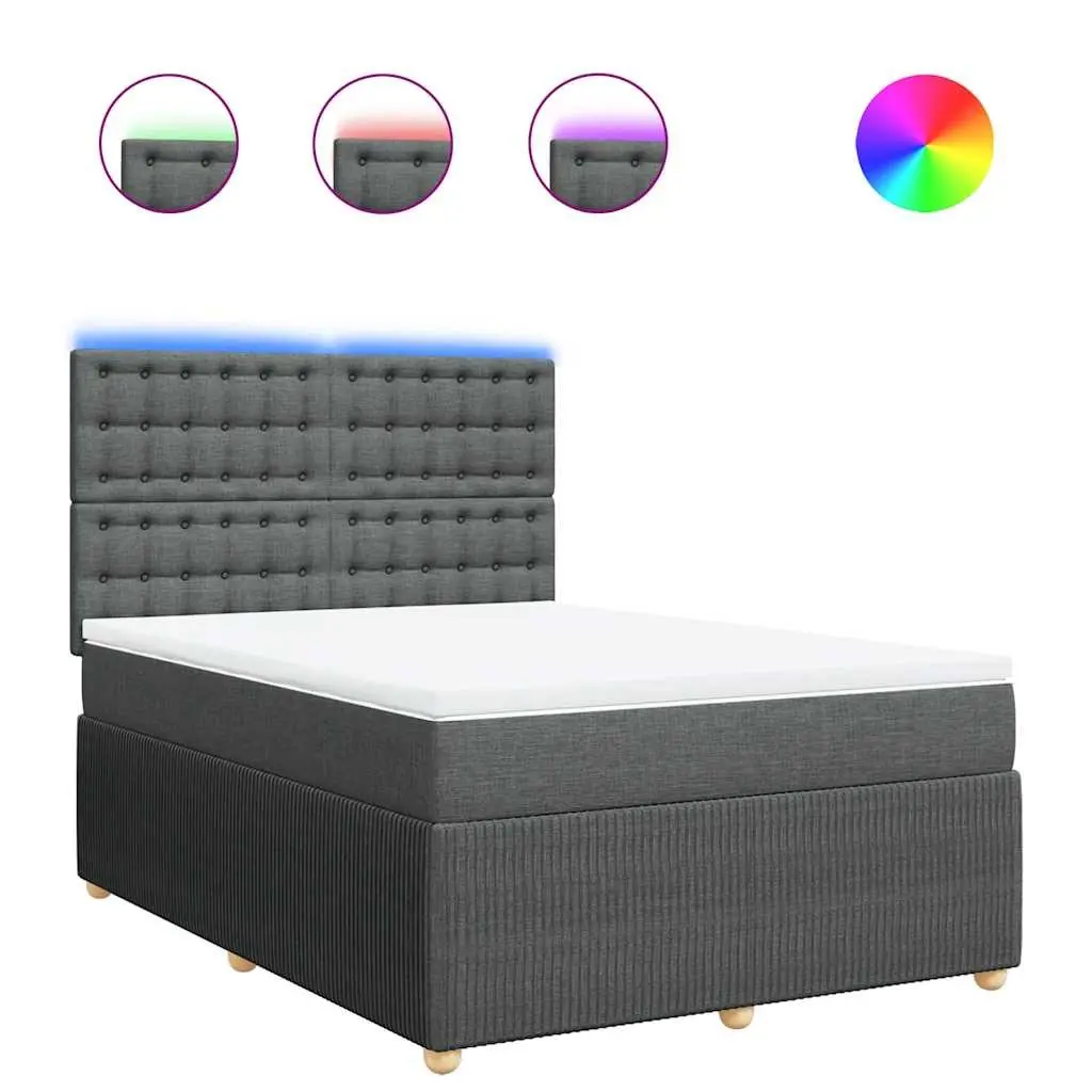 Queen Box Spring Bed Pocket Spring Mattress Grey Fabric with LED Lights