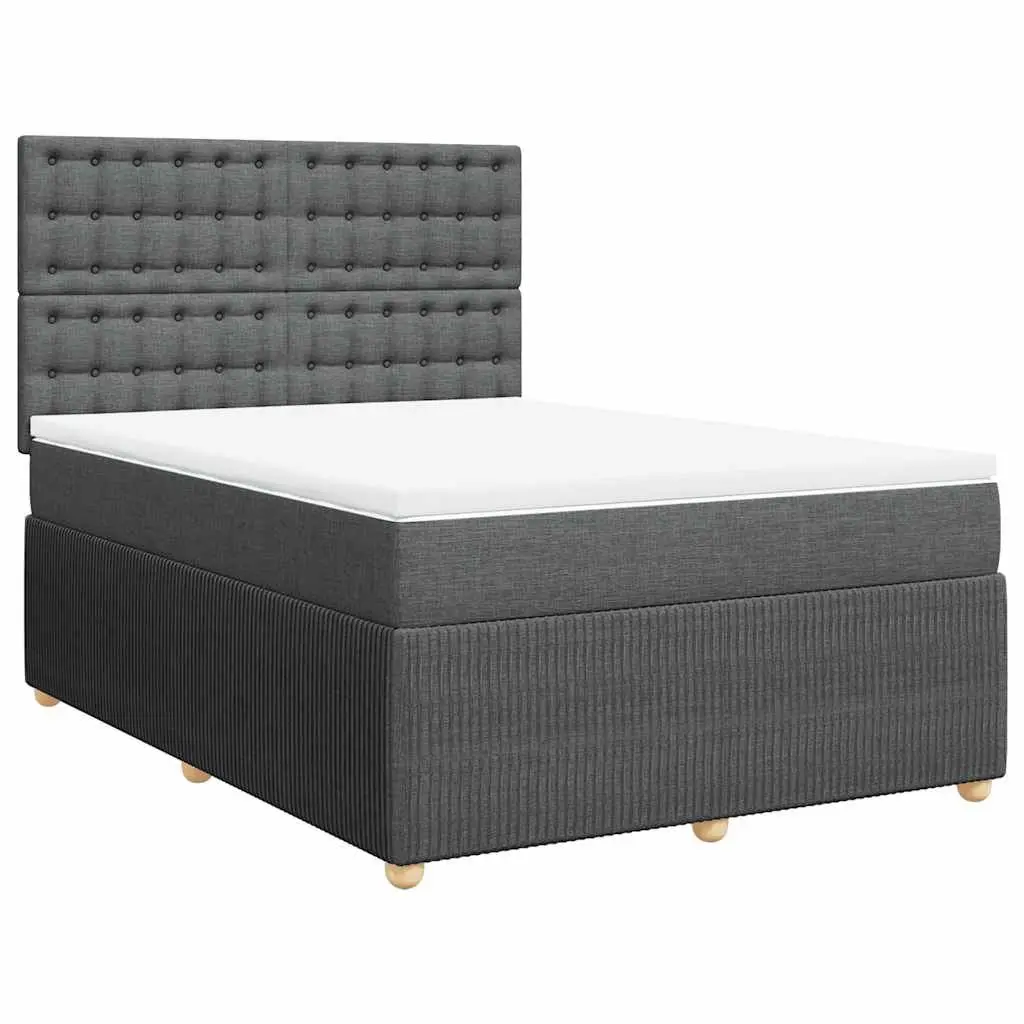 Queen Box Spring Bed Pocket Spring Mattress Grey Fabric with LED Lights