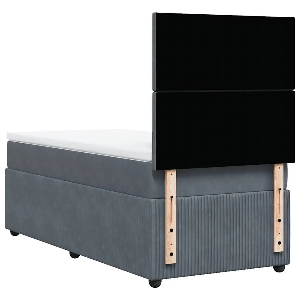 Box Spring Bed Velvet King Single Grey with Pocket Mattress LED Headboard