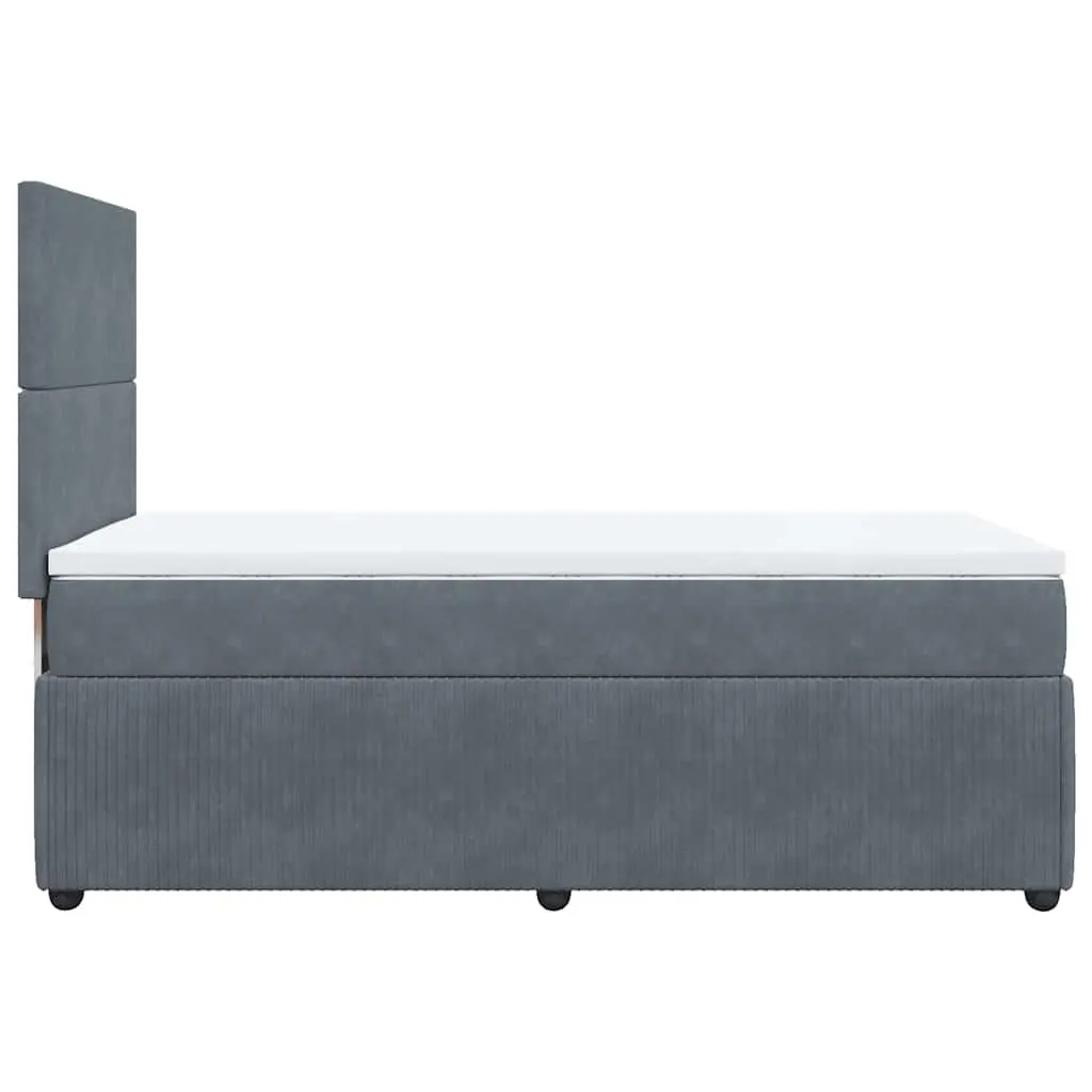 Box Spring Bed Velvet King Single Grey with Pocket Mattress LED Headboard