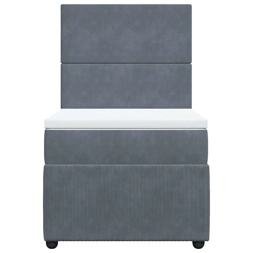 Box Spring Bed Velvet King Single Grey with Pocket Mattress LED Headboard