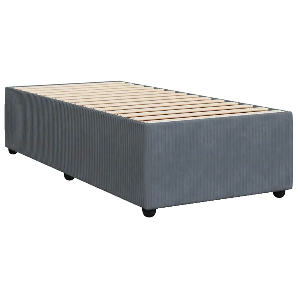 Box Spring Bed Velvet King Single Grey with Pocket Mattress LED Headboard