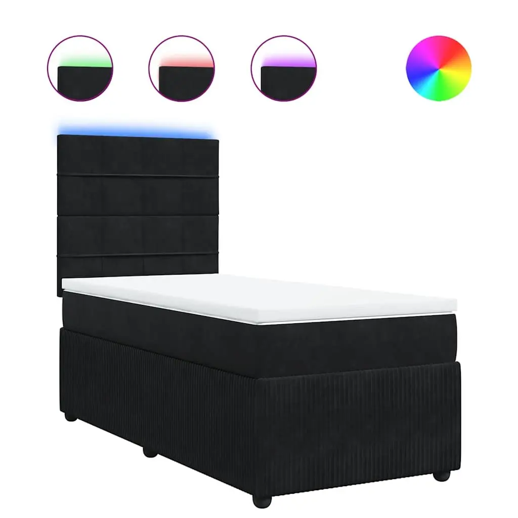 Box Spring Bed with Pocket Mattress and LED Lights
