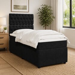 Premium Black Velvet King Single Bed with Pocket Spring Mattress