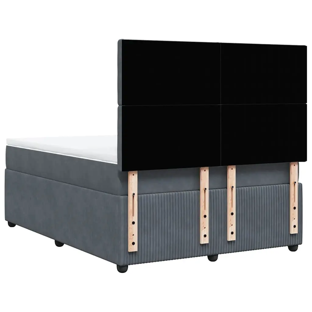 Grey Velvet Double Box Spring Bed with LED Lights