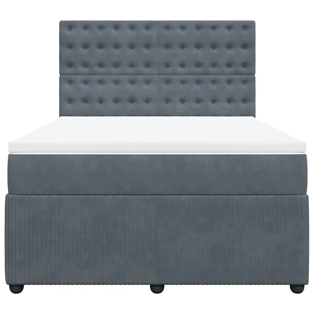 Grey Velvet Double Box Spring Bed with LED Lights