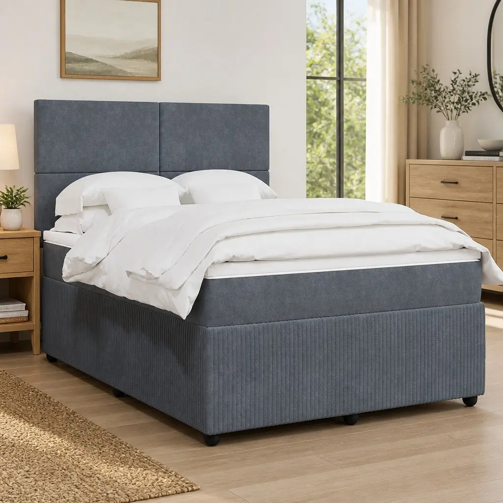 Queen Box Spring Bed with Adjustable Headboard