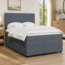 Queen Box Spring Bed with Pocket Mattress LED Lights Adjustable Headboard Grey