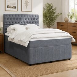 Queen Box Spring Bed with Pocket Spring Mattress LED Lights Adjustable Headboard