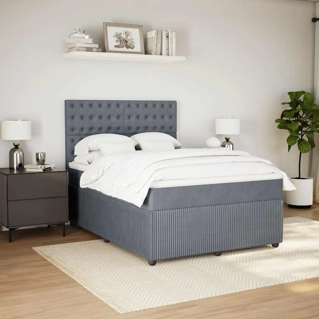 Queen Box Spring Bed Frame Velvet Dark Grey with Pocket Spring Mattress and Mattress Topper