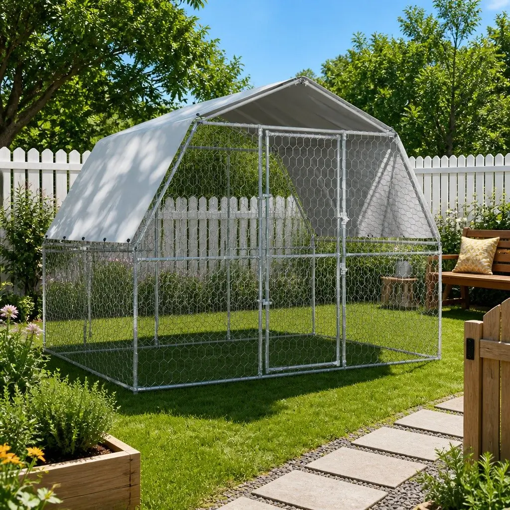 Outdoor Dog Cage with Roof and Lockable Door