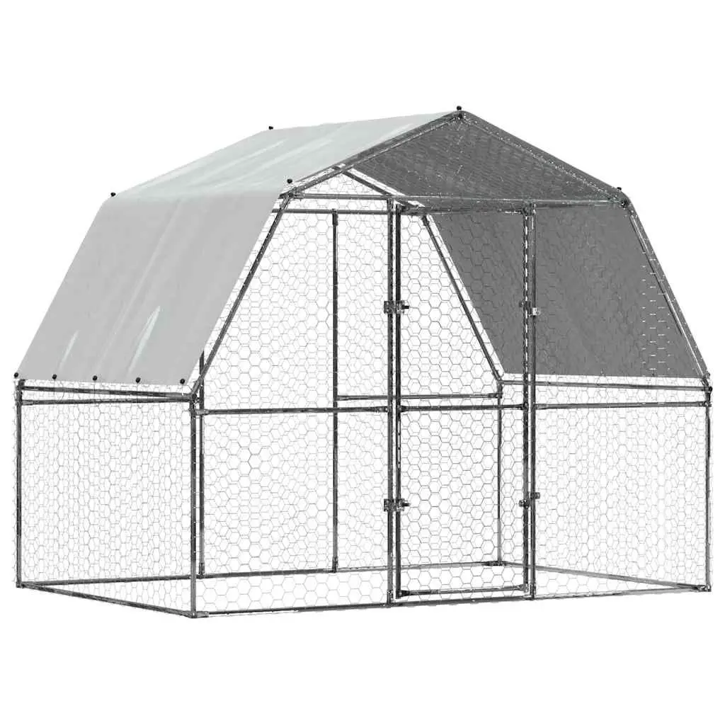 Chicken Cage Galvanised Steel Outdoor Enclosure Silver