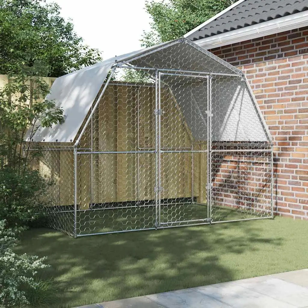 Chicken Cage Galvanised Steel Outdoor Enclosure Silver