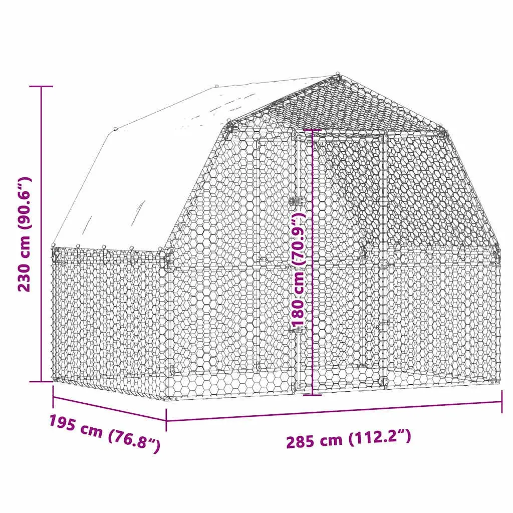 Chicken Cage Galvanised Steel Outdoor Enclosure Silver