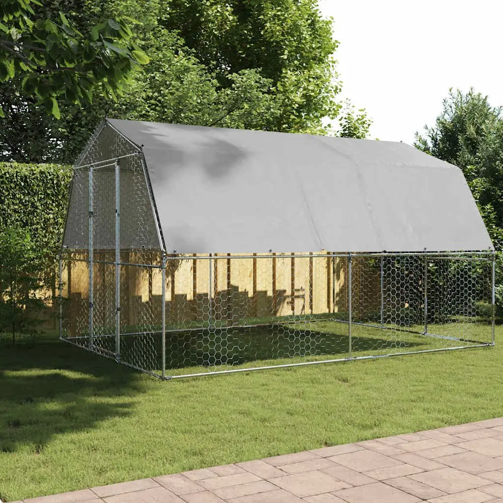 Chicken Cage Galvanised Steel Outdoor Enclosure Silver