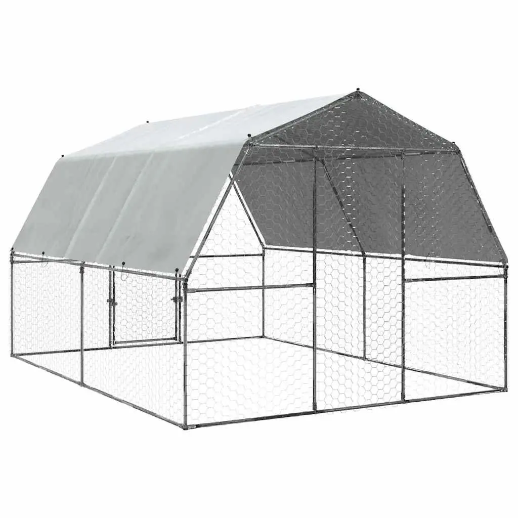 Chicken Cage Galvanised Steel Outdoor Enclosure Silver
